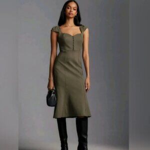 Anthropologie The Cecily & Flare Dress Size Large In Olive Green